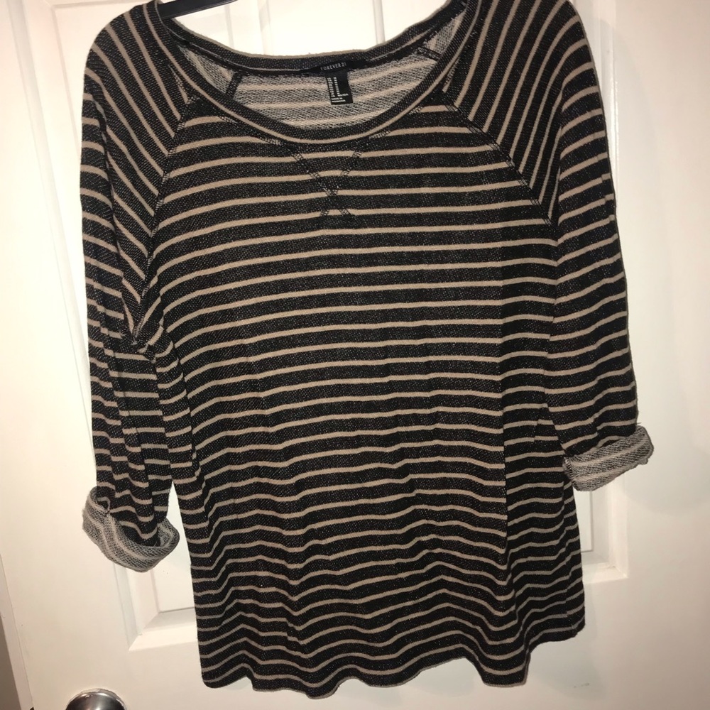 3 quarters sleeve striped cool pullover sweater